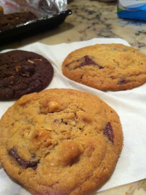 dark chocolate hazelnut cookies! white choc choc cookie!
